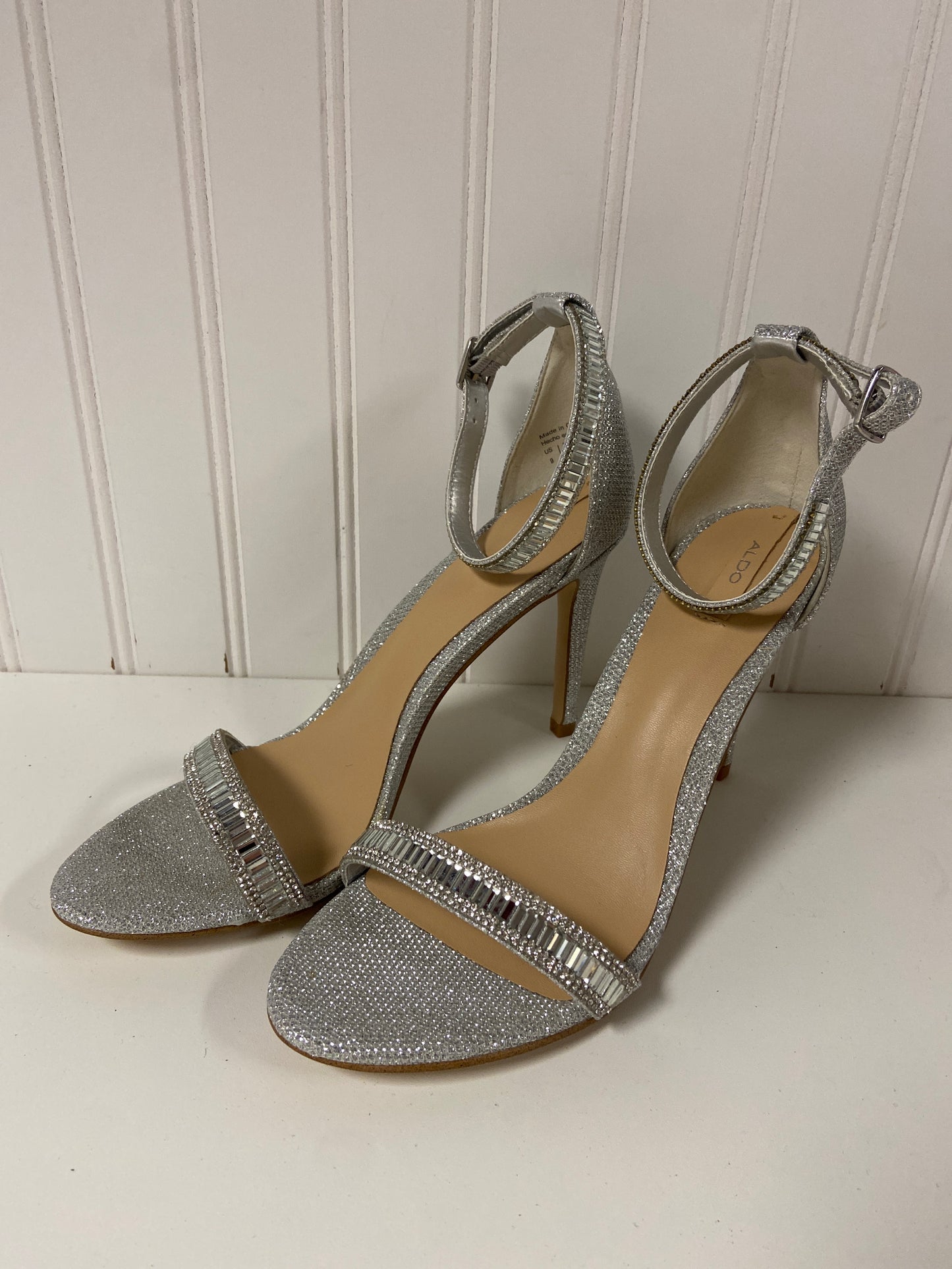 Sandals Heels Kitten By Aldo In Silver, Size: 9