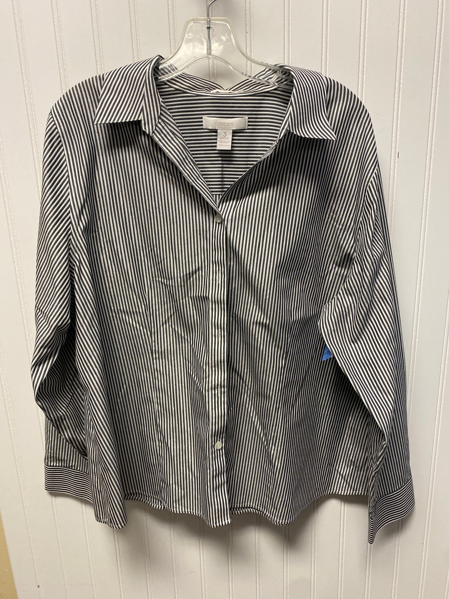 Top Long Sleeve By Chicos In Grey & White, Size: Xl