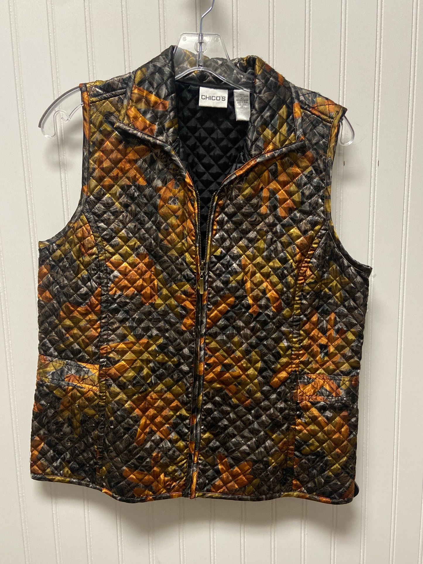 Vest Puffer & Quilted By Chicos In Brown & Orange, Size: M