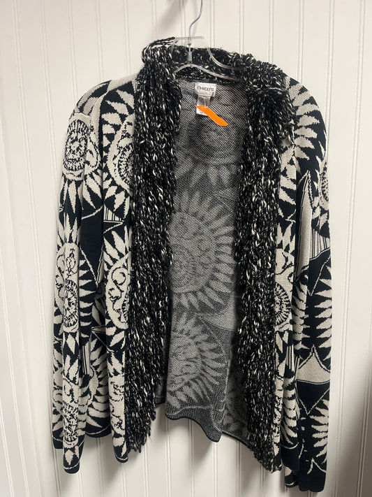 Sweater Cardigan By Chicos In Black & Cream, Size: Xl