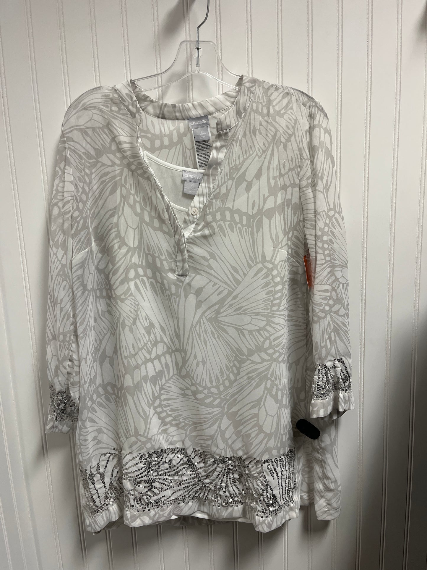 Top Long Sleeve By Chicos In White, Size: M