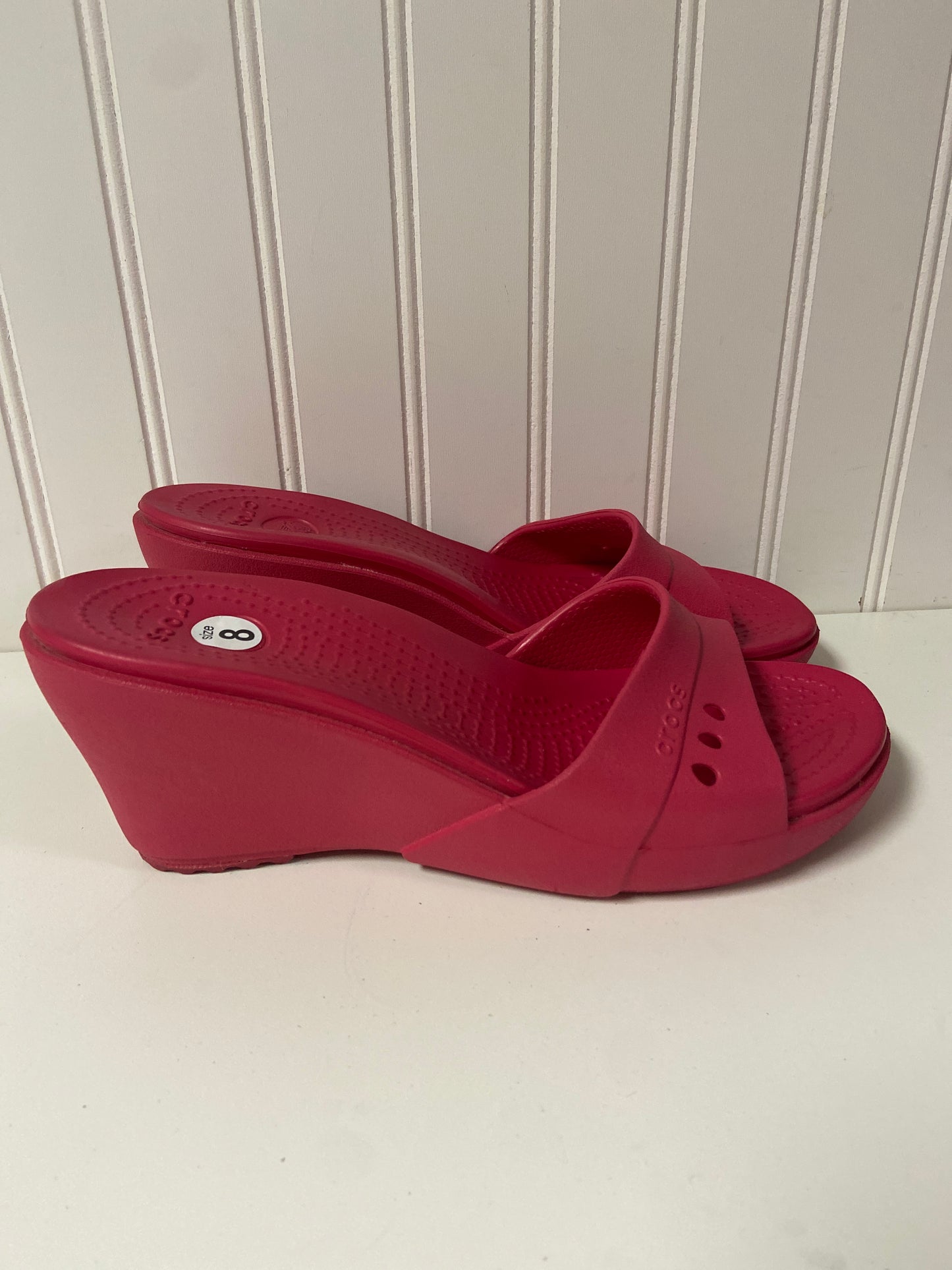 Sandals Heels Wedge By Crocs In Pink, Size: 8