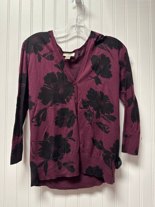 Sweater Cardigan By Loft In Purple, Size: M