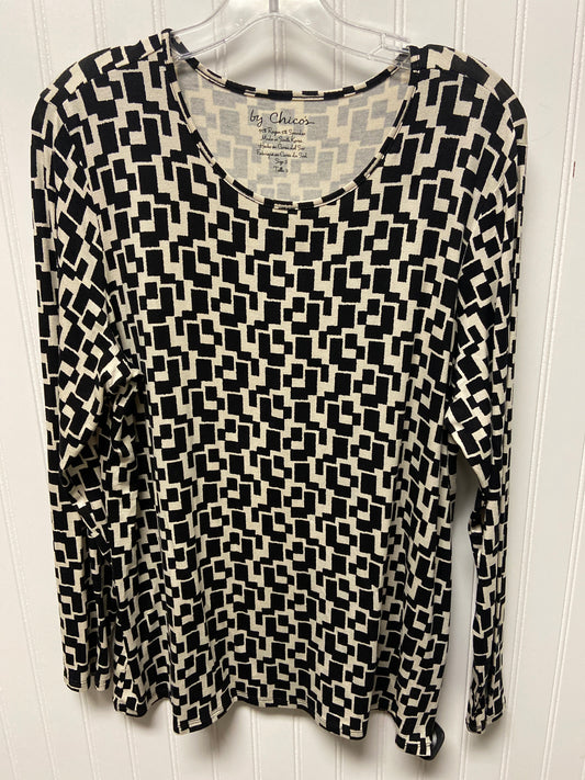 Top Long Sleeve Basic By Chicos In Black & Cream, Size: L