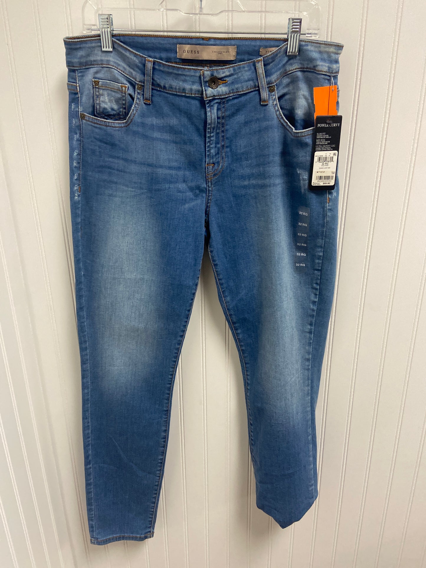 Jeans Skinny By Guess In Blue Denim, Size: 12