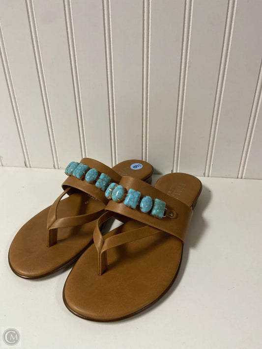 Sandals Flip Flops By Italian Shoemakers In Tan, Size: 6