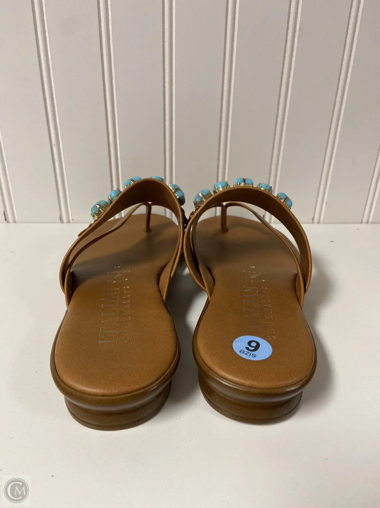 Sandals Flip Flops By Italian Shoemakers In Tan, Size: 6