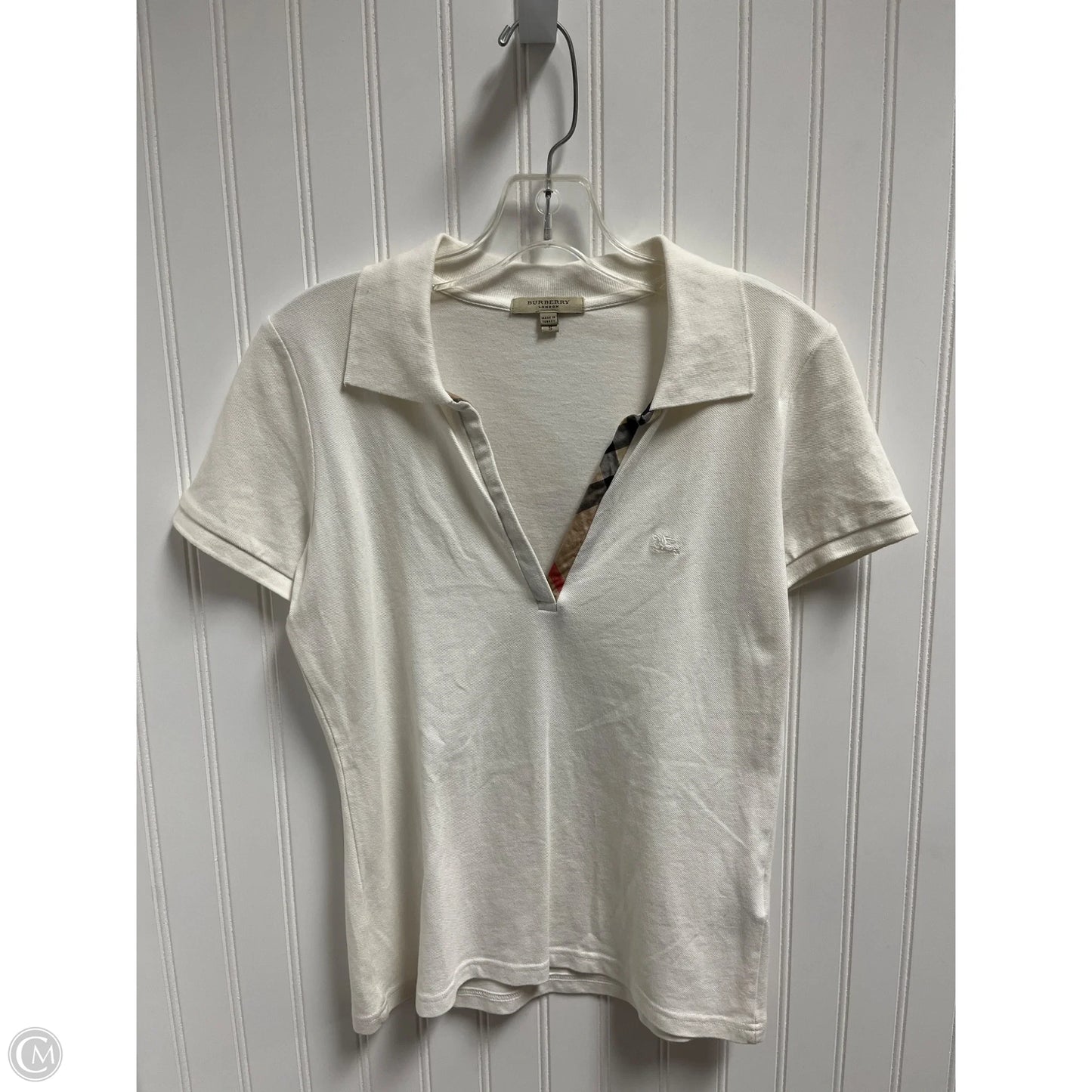 Top Short Sleeve Luxury Designer By Burberry In White, Size: S