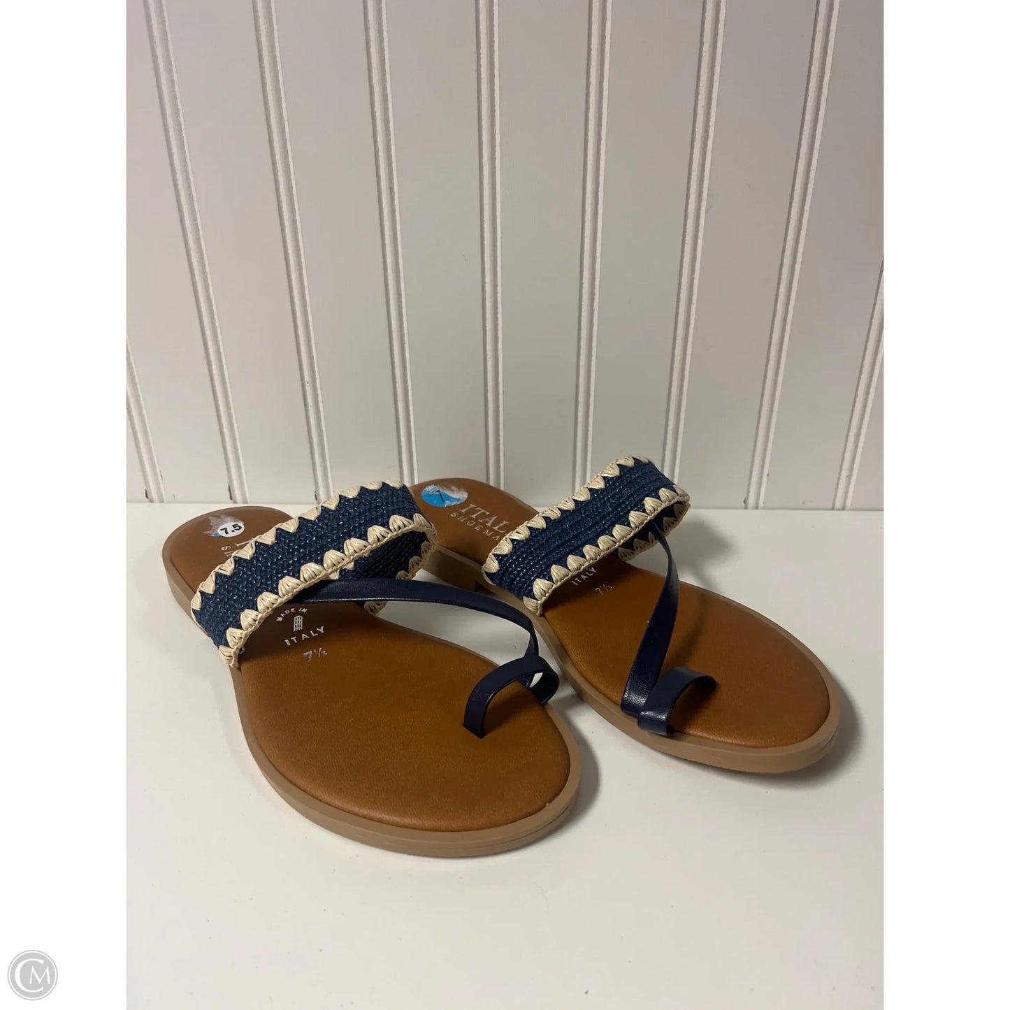 Sandals Flats By Italian Shoemakers In Blue & White, Size: 7.5