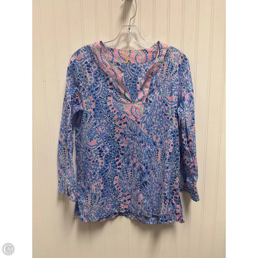 Top Long Sleeve Designer By Lilly Pulitzer In Blue & Pink, Size: S