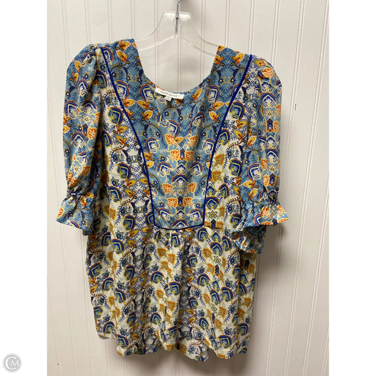 Top Short Sleeve By Rose And Olive In Blue & Yellow, Size: 1x