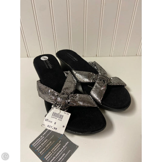 Sandals Heels Wedge By Predictions In Black & Silver, Size: 8