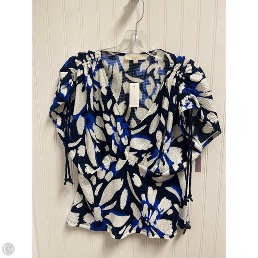 Top Short Sleeve By Loft In Blue & White, Size: M