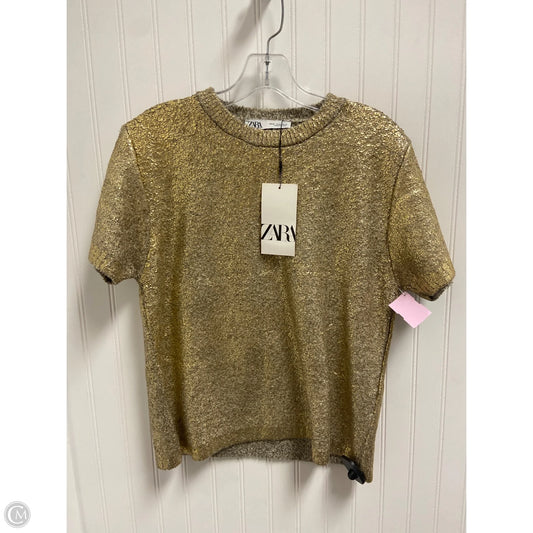 Top Short Sleeve By Zara In Gold, Size: Xl