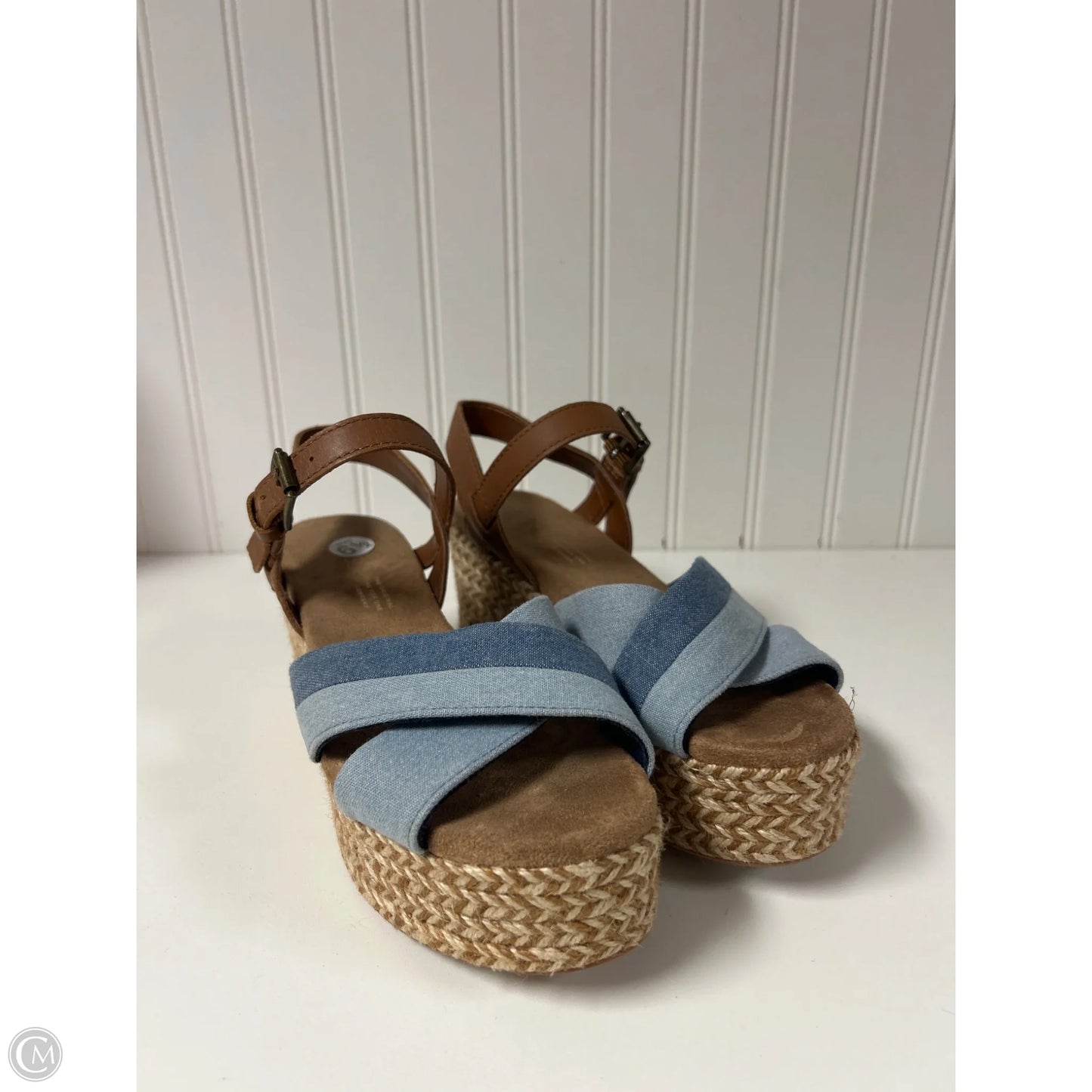 Sandals Heels Wedge By Toms In Blue Denim, Size: 6.5