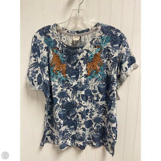 Top Short Sleeve By Anthropologie In Blue & White, Size: S