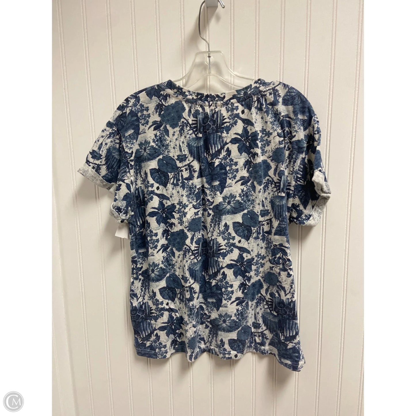 Top Short Sleeve By Anthropologie In Blue & White, Size: S