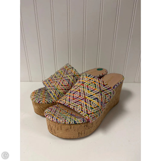 Sandals Heels Wedge By Bamboo In Multi-colored, Size: 5.5