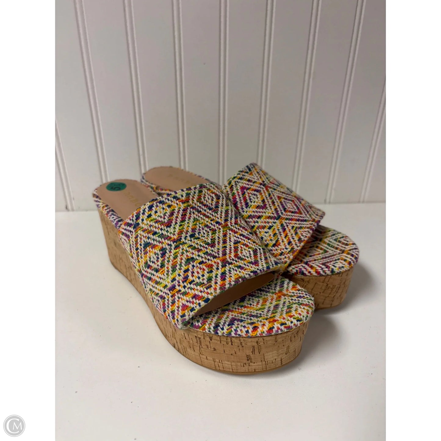 Sandals Heels Wedge By Bamboo In Multi-colored, Size: 5.5