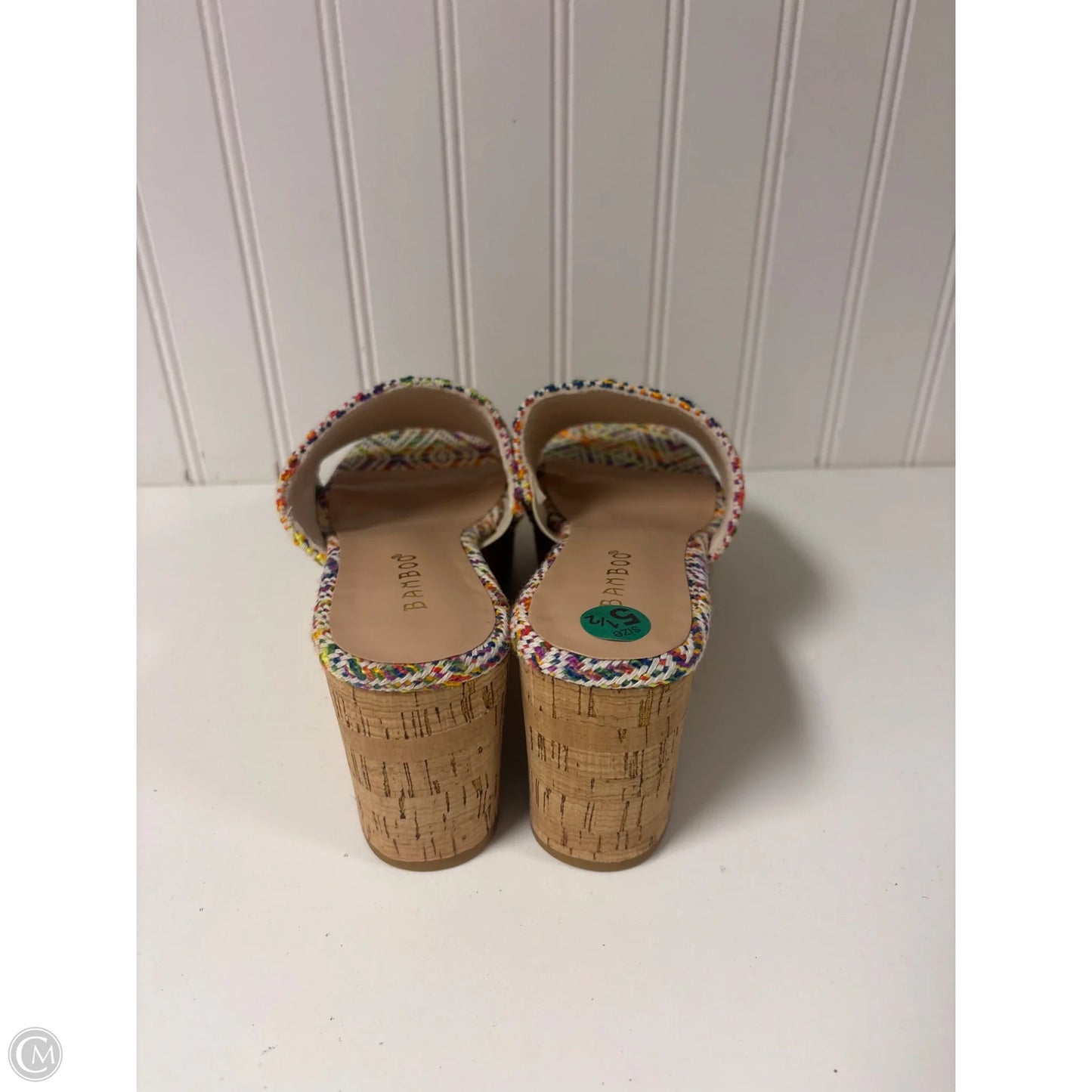 Sandals Heels Wedge By Bamboo In Multi-colored, Size: 5.5