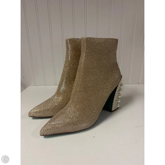 Boots Ankle Heels By Betsey Johnson In Cream & Tan, Size: 9