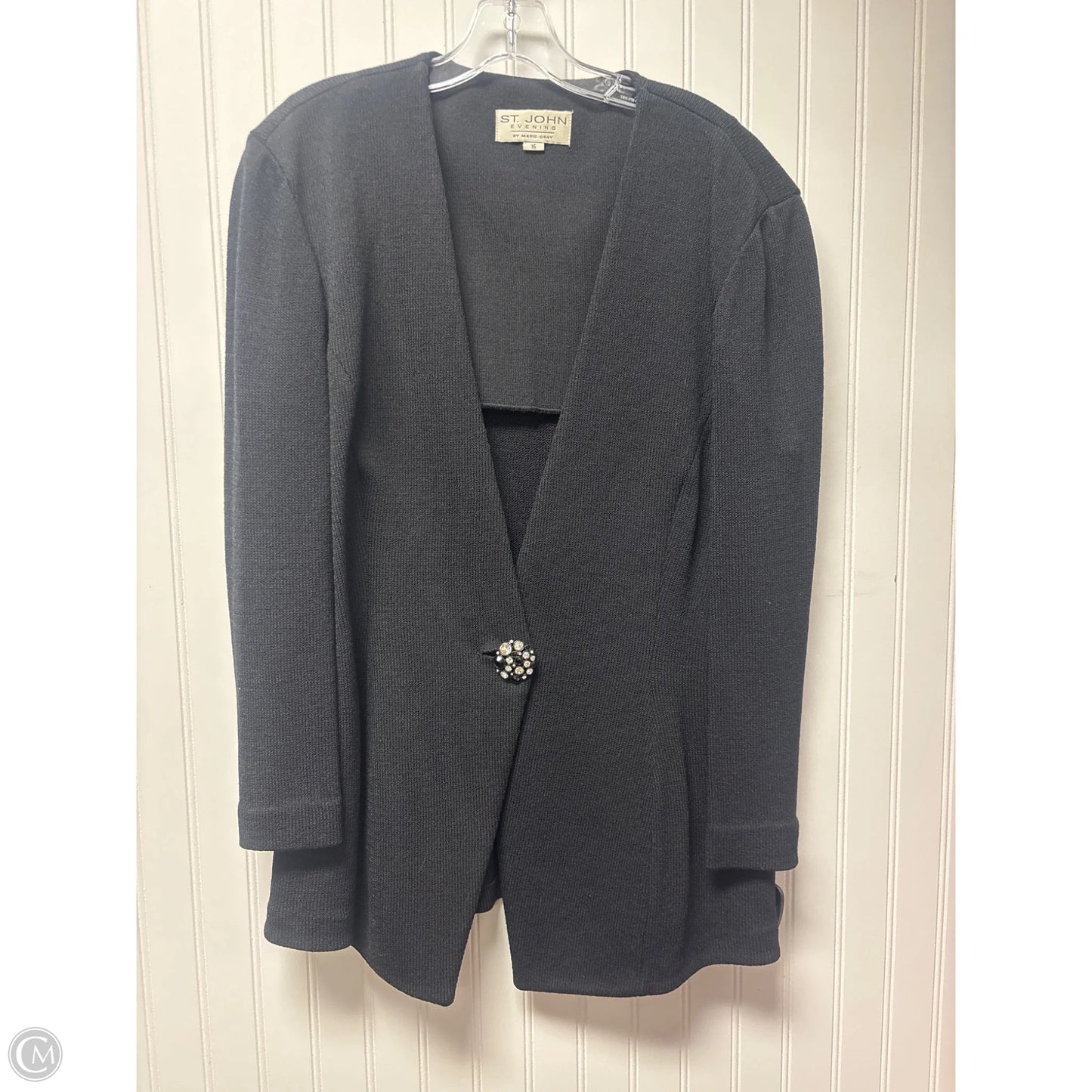 Sweater Cardigan By St John Knits In Black, Size: Xl
