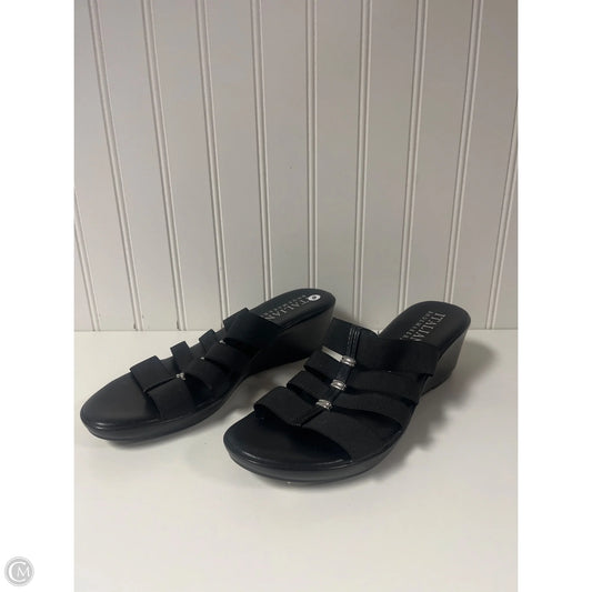 Sandals Heels Wedge By Italian Shoemakers In Black, Size: 9