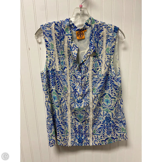Top Sleeveless Designer By Tory Burch In Blue & White, Size: L