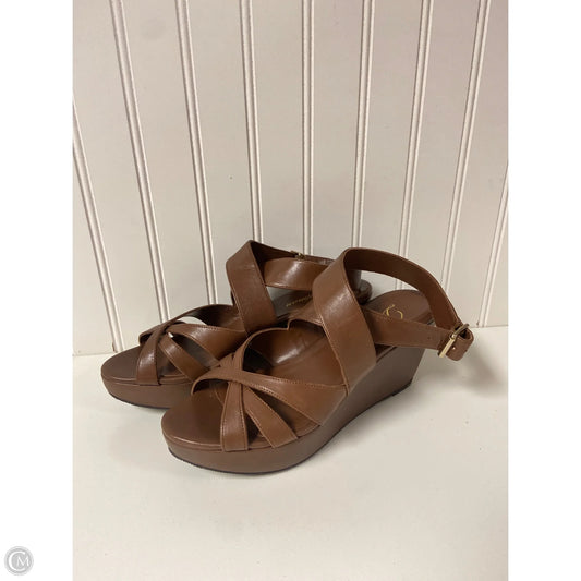 Sandals Heels Wedge By Delman In Brown, Size: 8.5