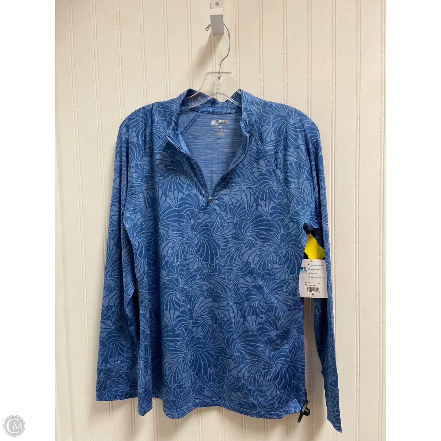 Athletic Top Long Sleeve Collar By Reel Legends In Blue, Size: M