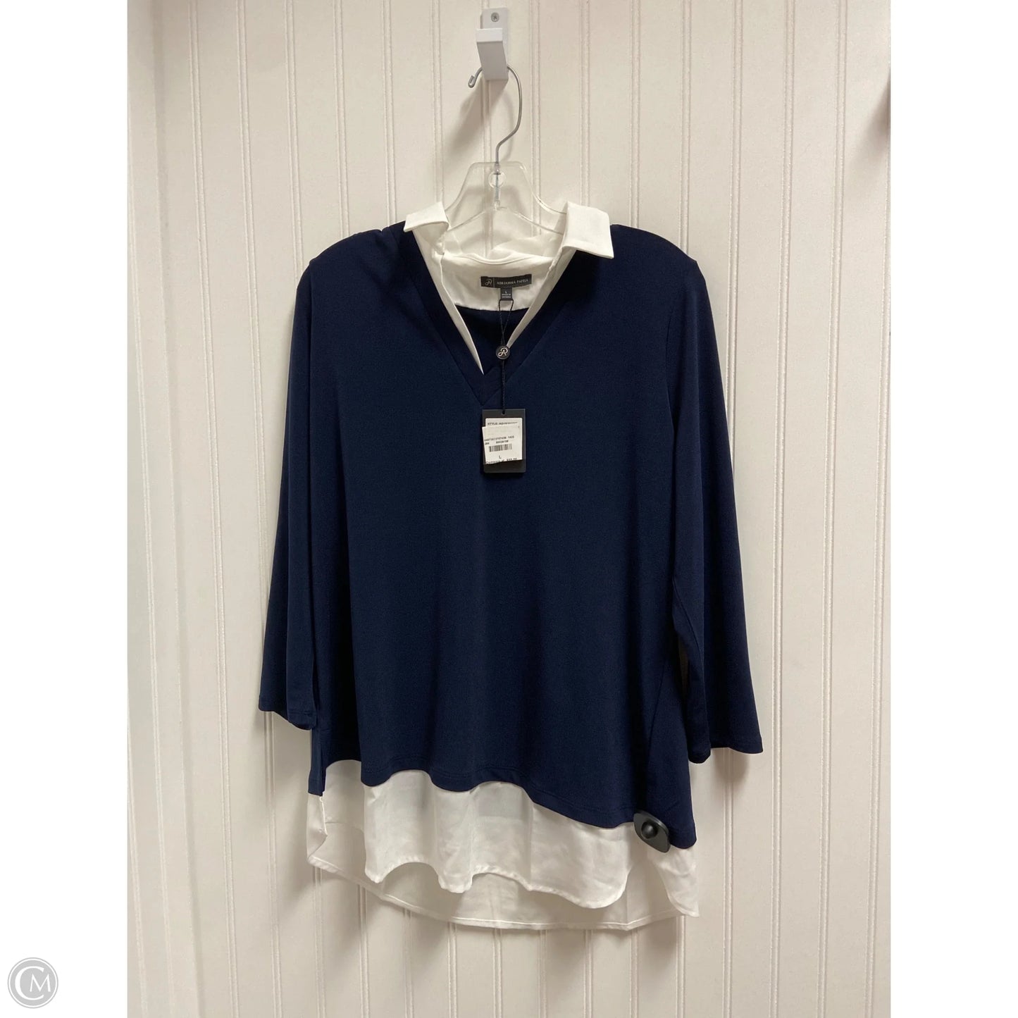 Top Long Sleeve By Adrianna Papell In Navy, Size: L