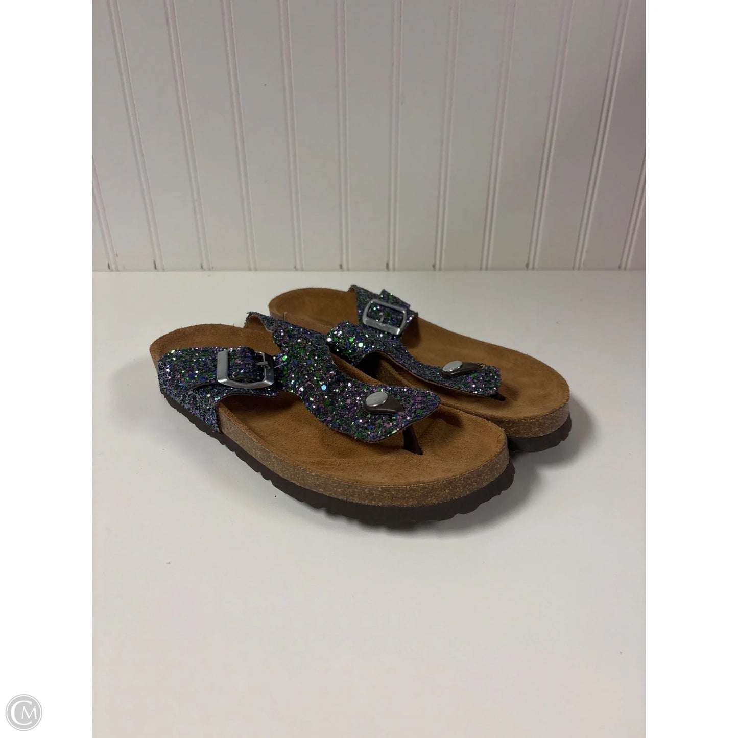 Sandals Flats By Clothes Mentor In Green & Purple, Size: 8.5