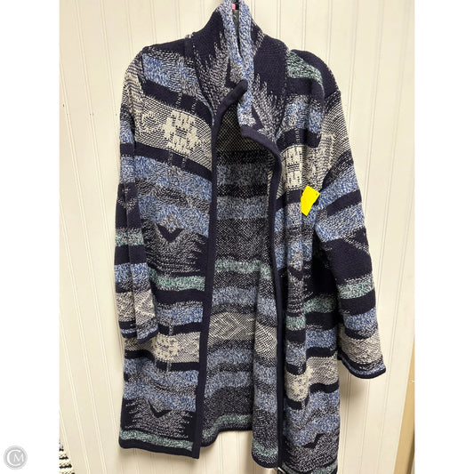 Sweater Cardigan By Spense In Blue & White, Size: 1x