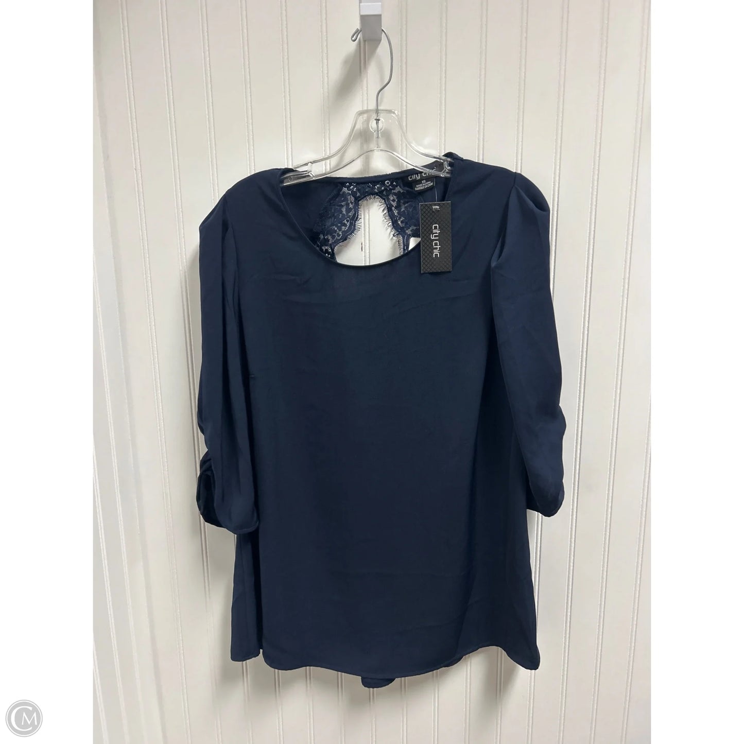 Top Short Sleeve By City Chic In Navy, Size: Xl