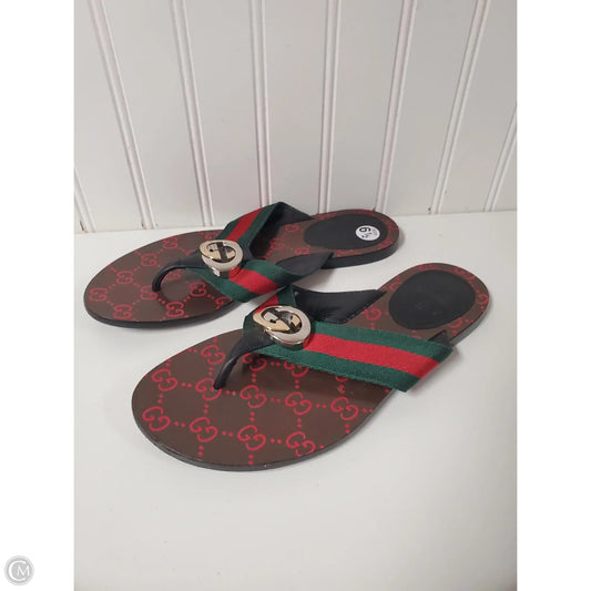 Sandals Luxury Designer By Gucci In Green & Red, Size: 6.5