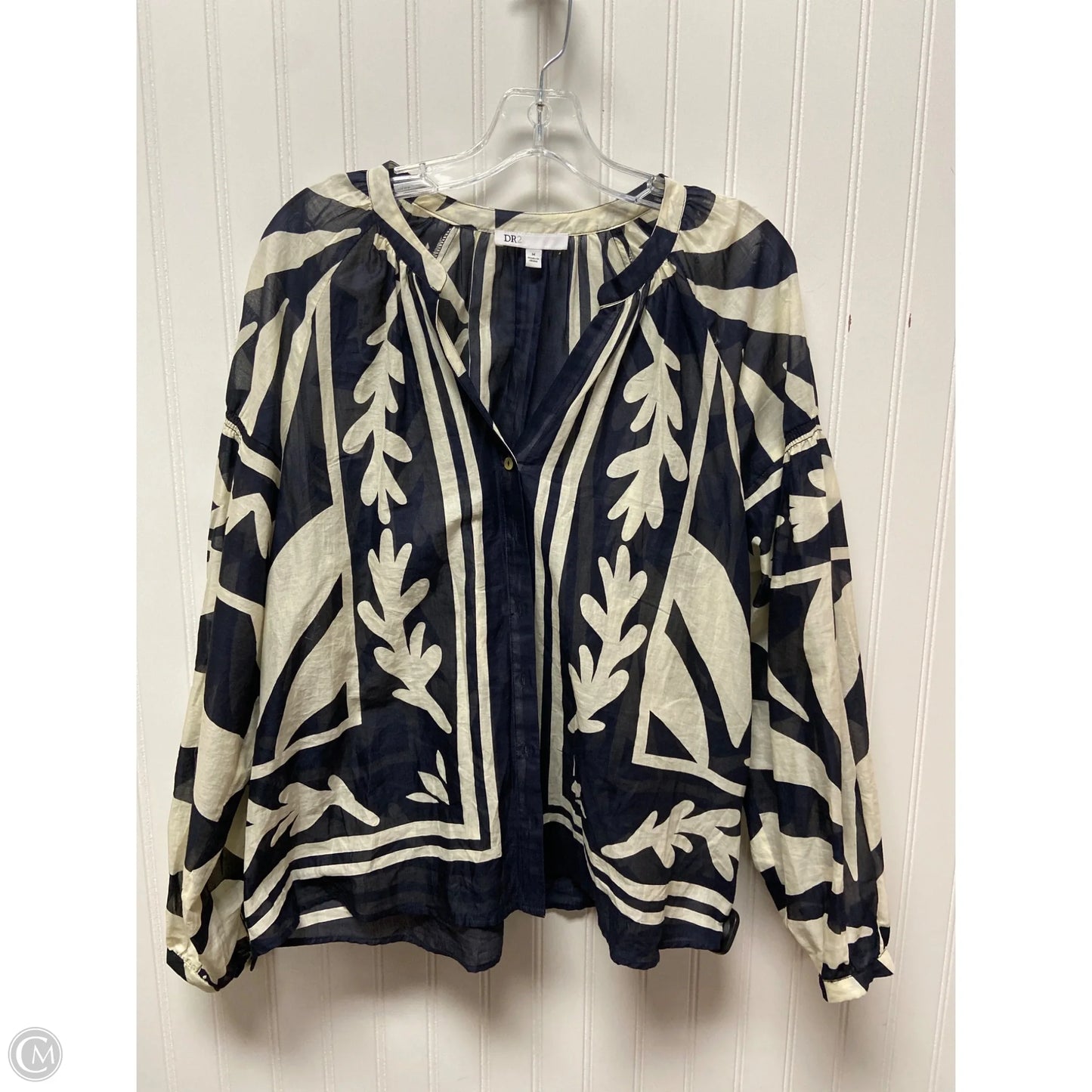 Top Long Sleeve By Dr2 In Blue & Cream, Size: M