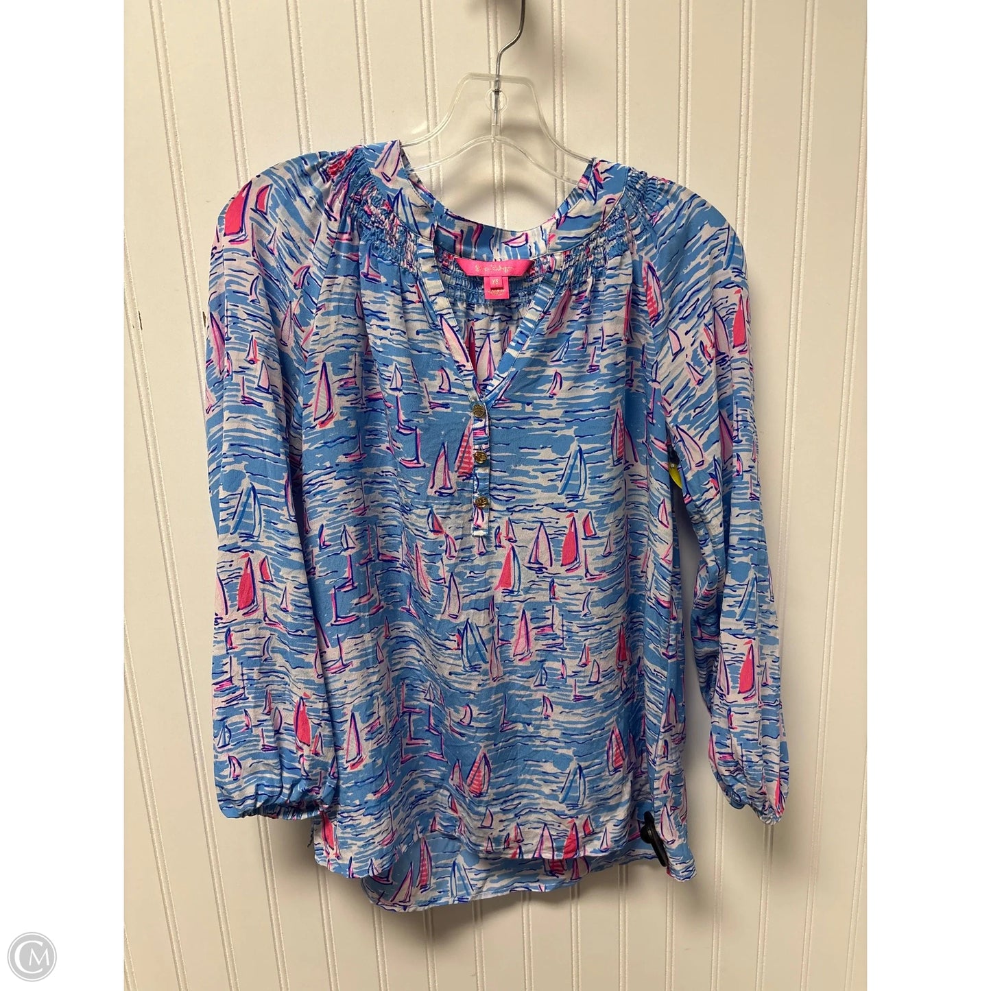 Top Long Sleeve Designer By Lilly Pulitzer In Blue & Pink, Size: Xs