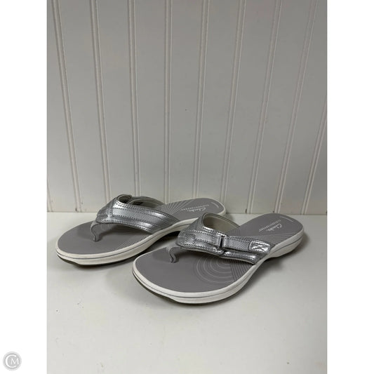 Sandals Flip Flops By Clarks In Silver, Size: 8