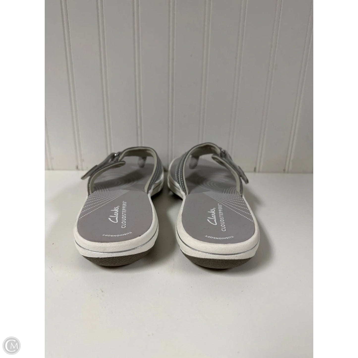 Sandals Flip Flops By Clarks In Silver, Size: 8