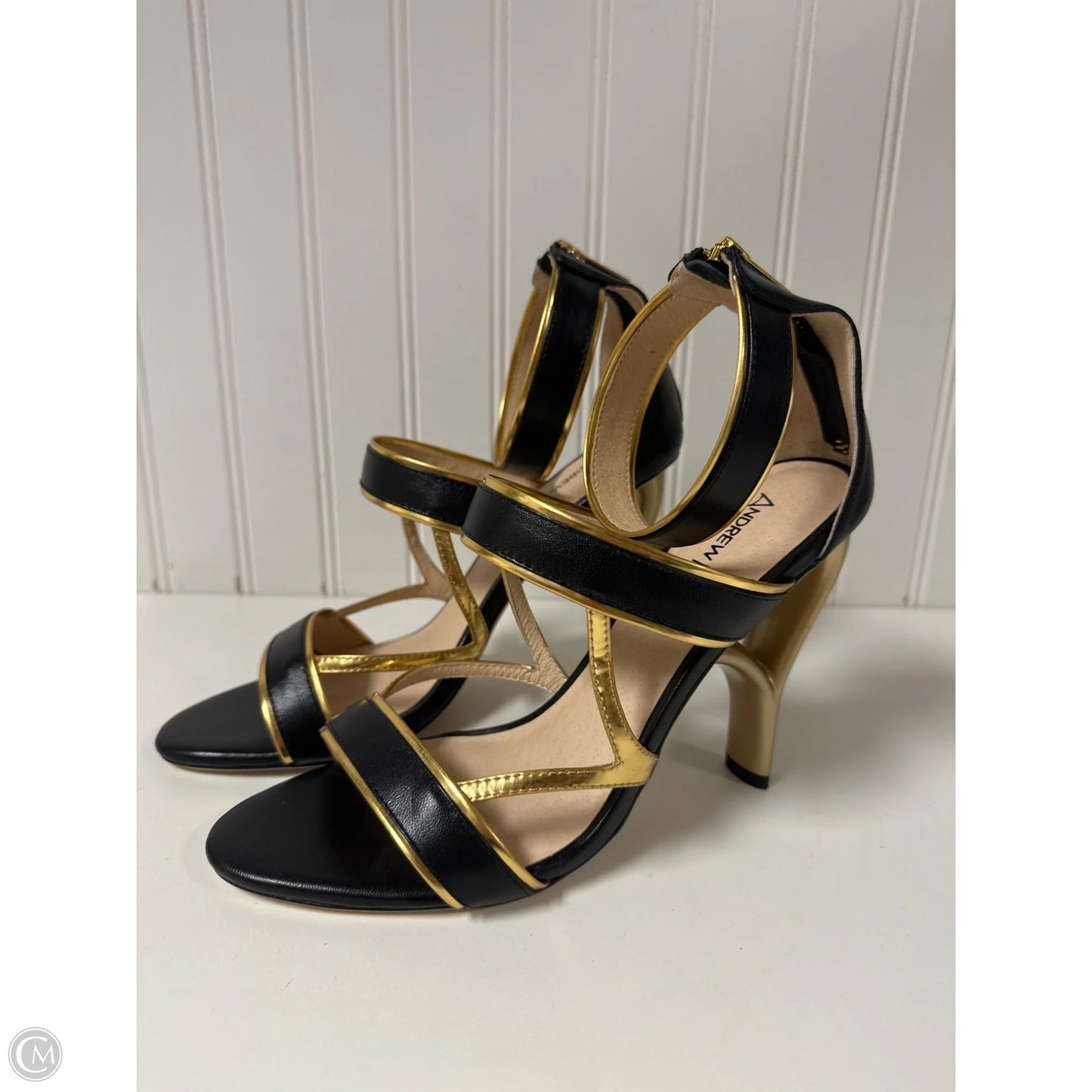 Sandals Heels Stiletto By Cmc In Black & Gold, Size: 9