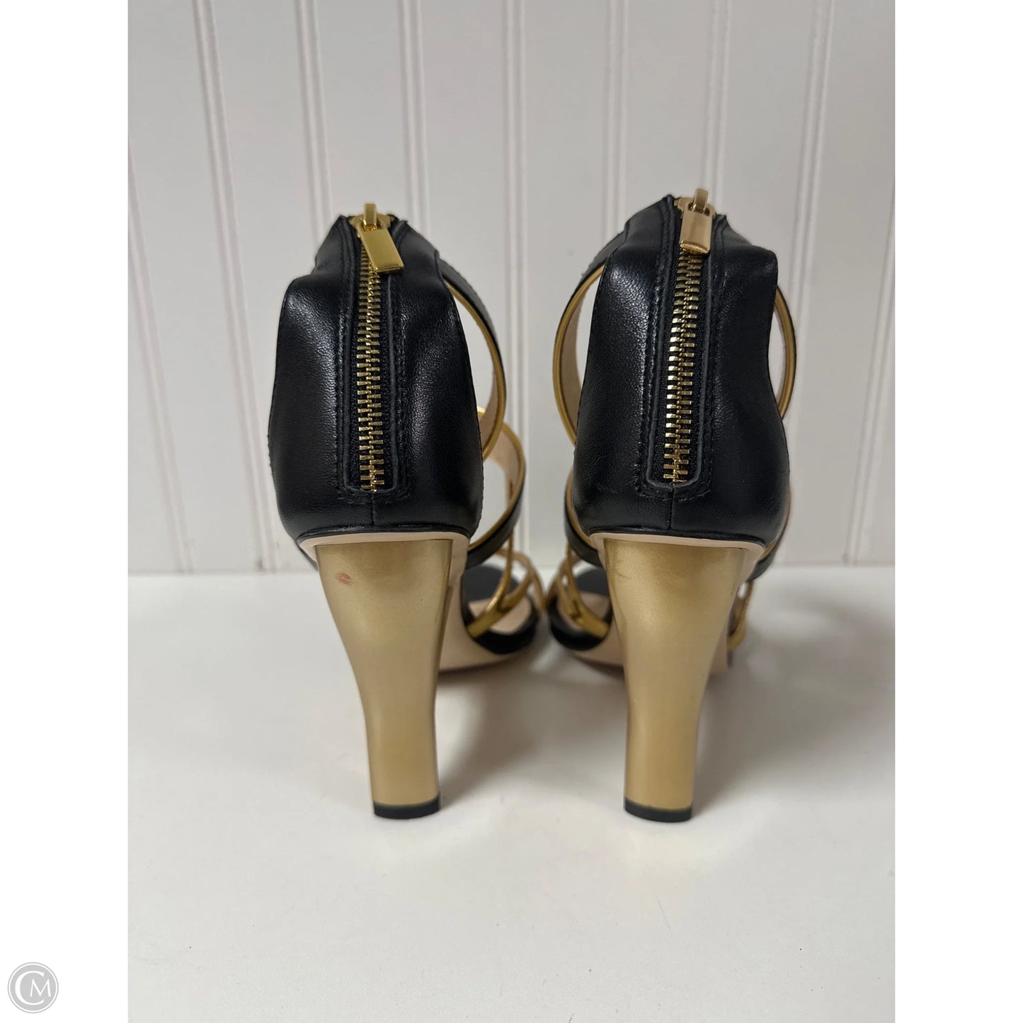 Sandals Heels Stiletto By Cmc In Black & Gold, Size: 9