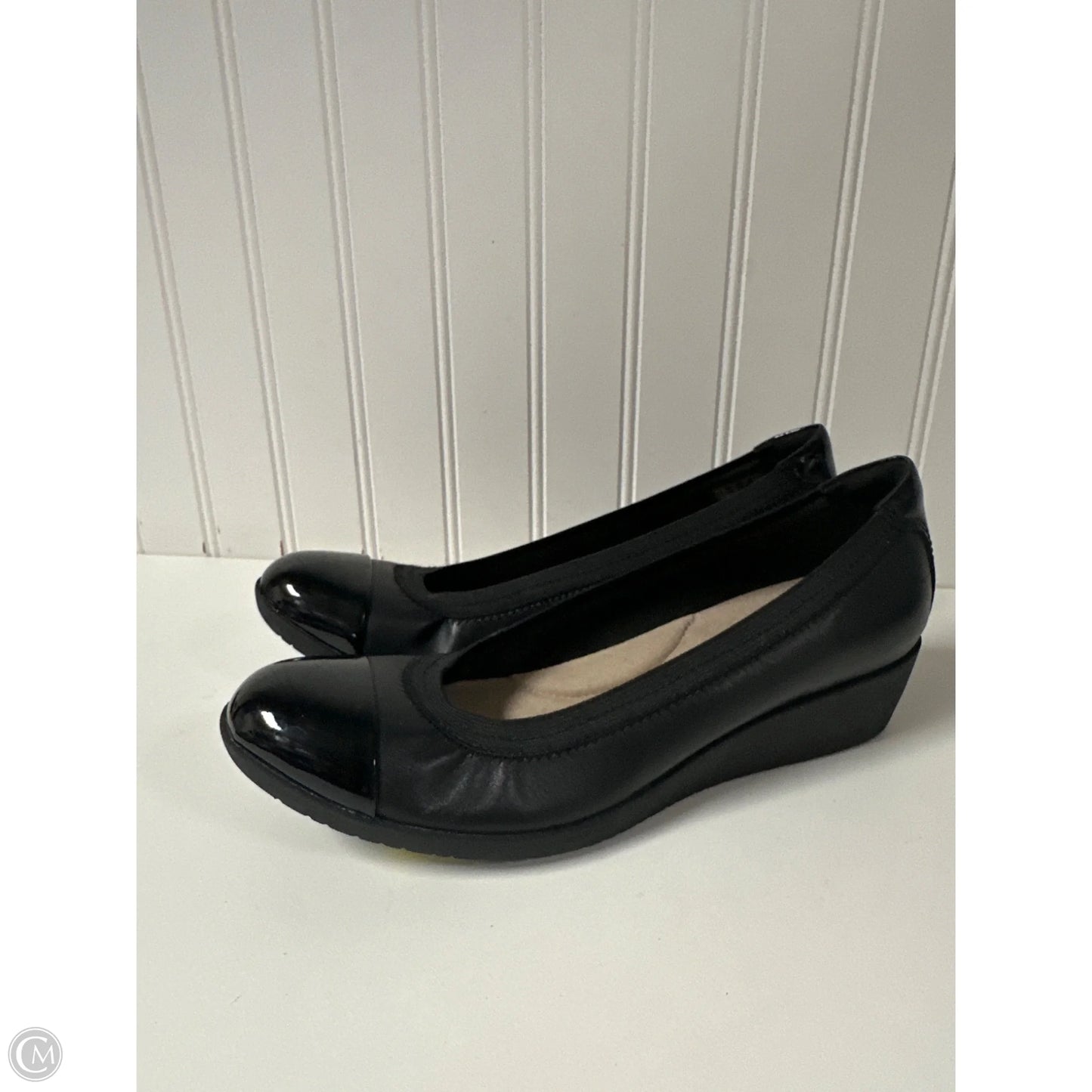 Shoes Heels Wedge By Clarks In Black, Size: 8.5