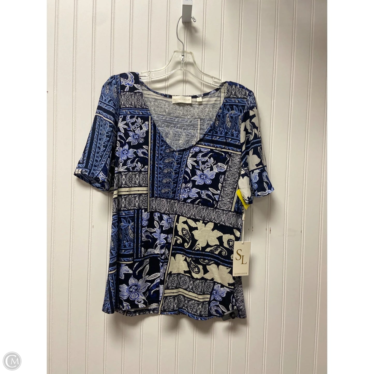 Top Short Sleeve Basic By Sunny Leigh In Blue & White, Size: M