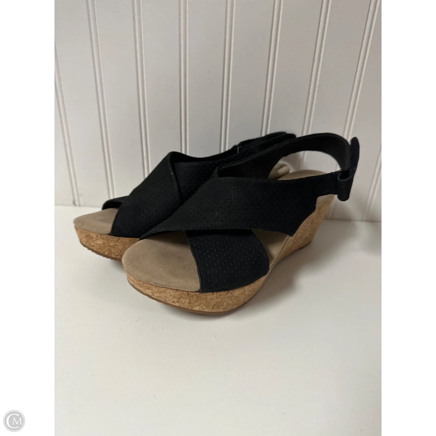 Sandals Heels Wedge By Clarks In Black, Size: 9.5