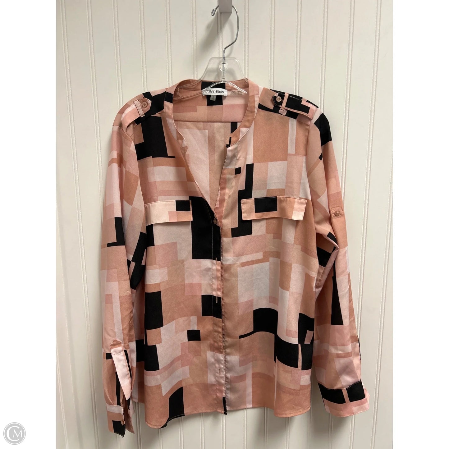 Top Long Sleeve By Calvin Klein In Black & Pink, Size: L