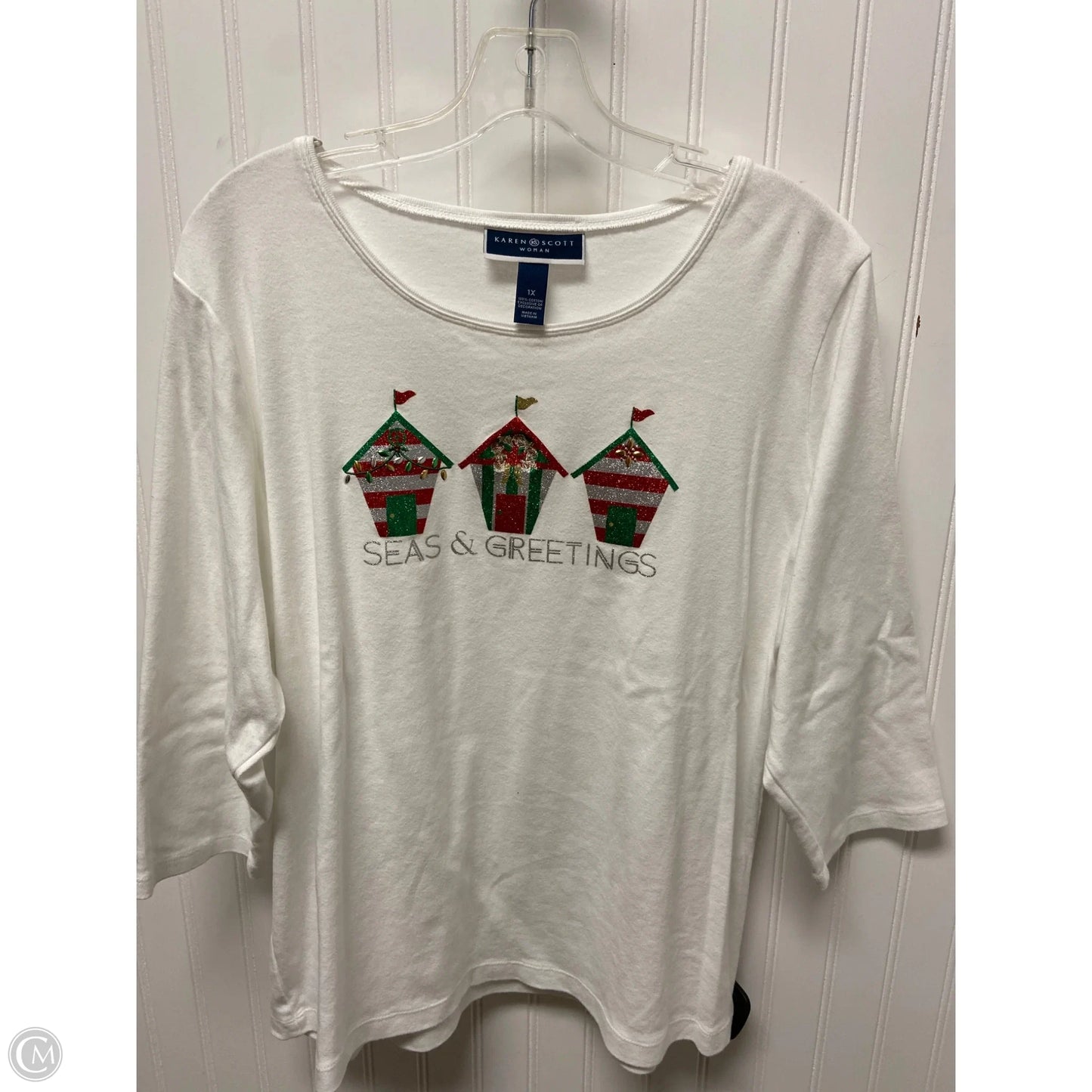 Top Long Sleeve Basic By Karen Scott In White, Size: 1x