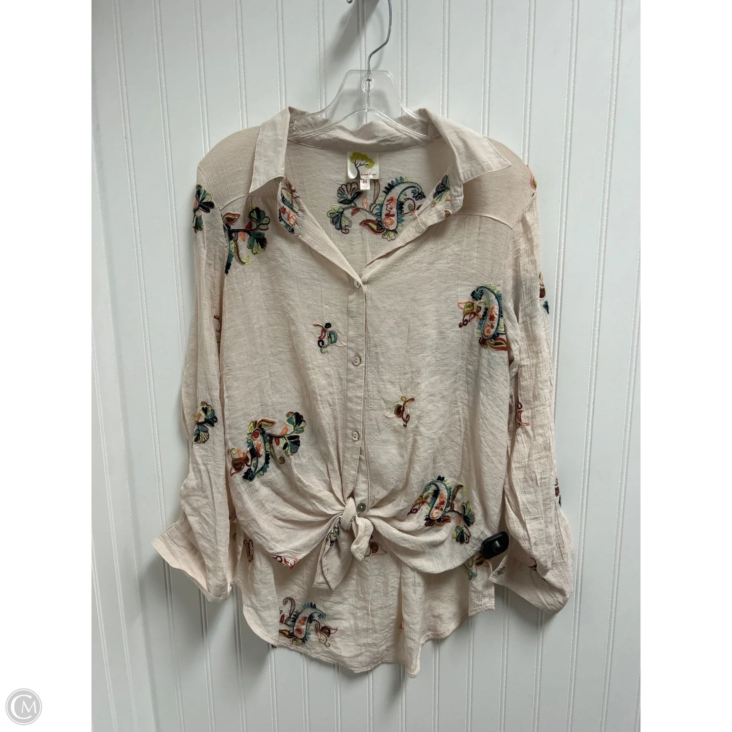 Top Long Sleeve By Figuero & Flower In Cream, Size: M