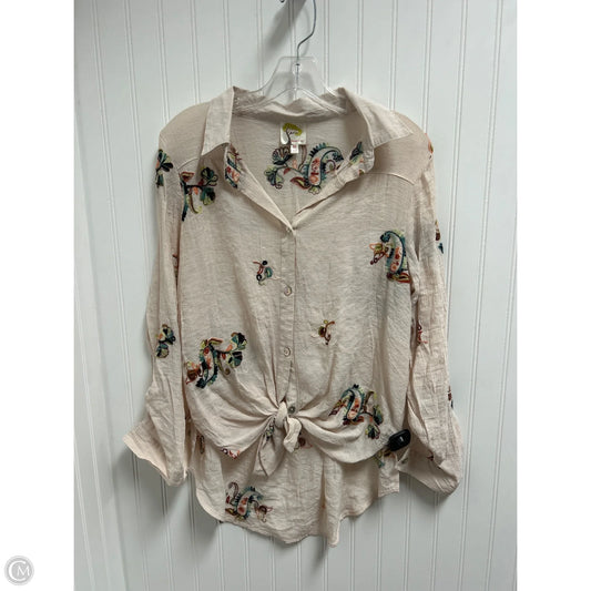 Top Long Sleeve By Figuero & Flower In Cream, Size: M