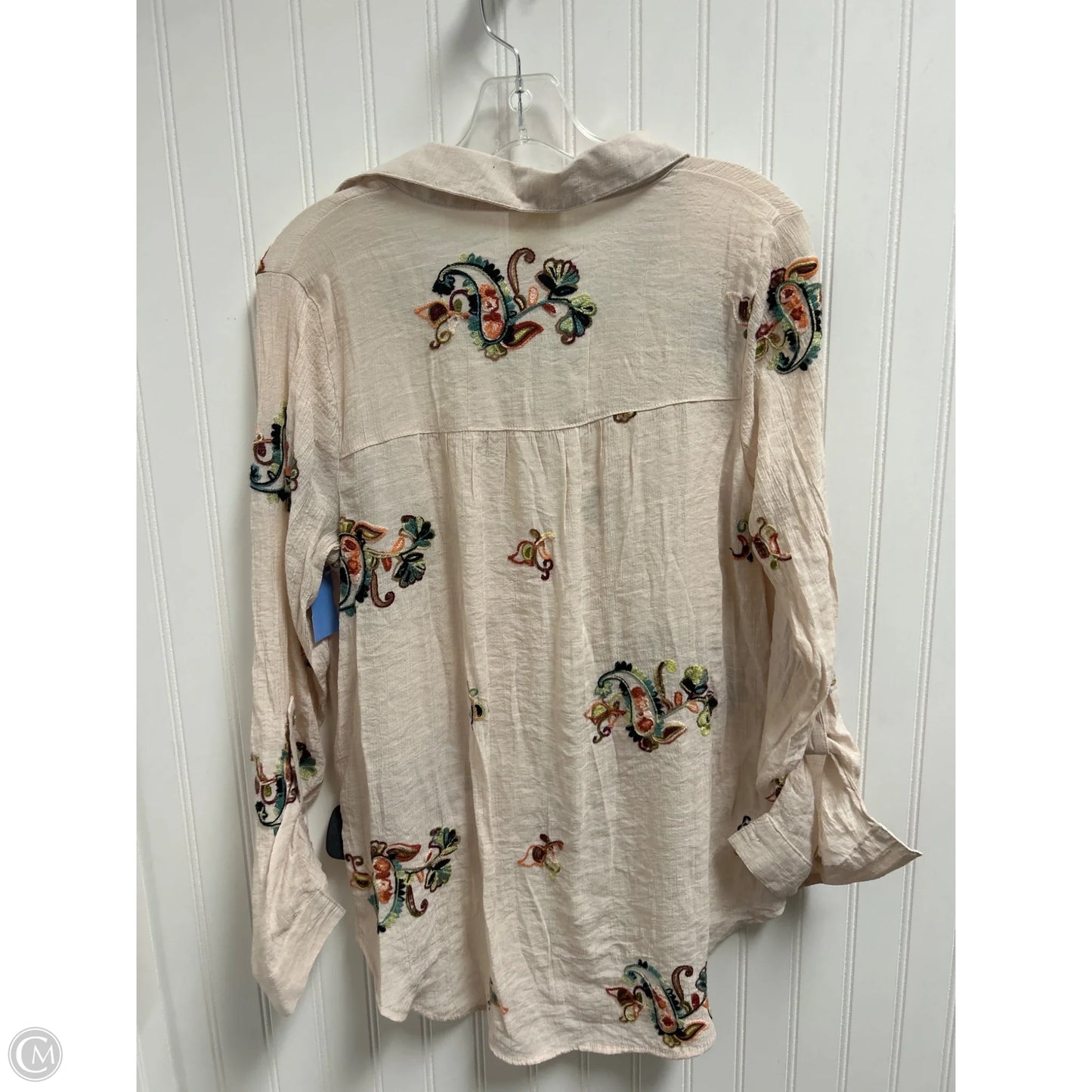 Top Long Sleeve By Figuero & Flower In Cream, Size: M
