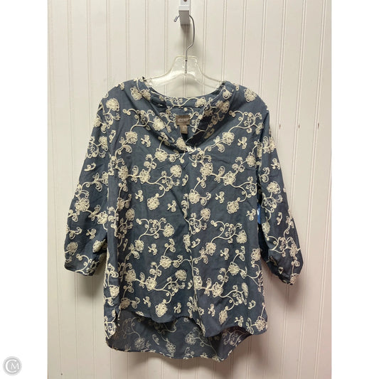 Top Long Sleeve By Chicos In Blue & Cream, Size: L